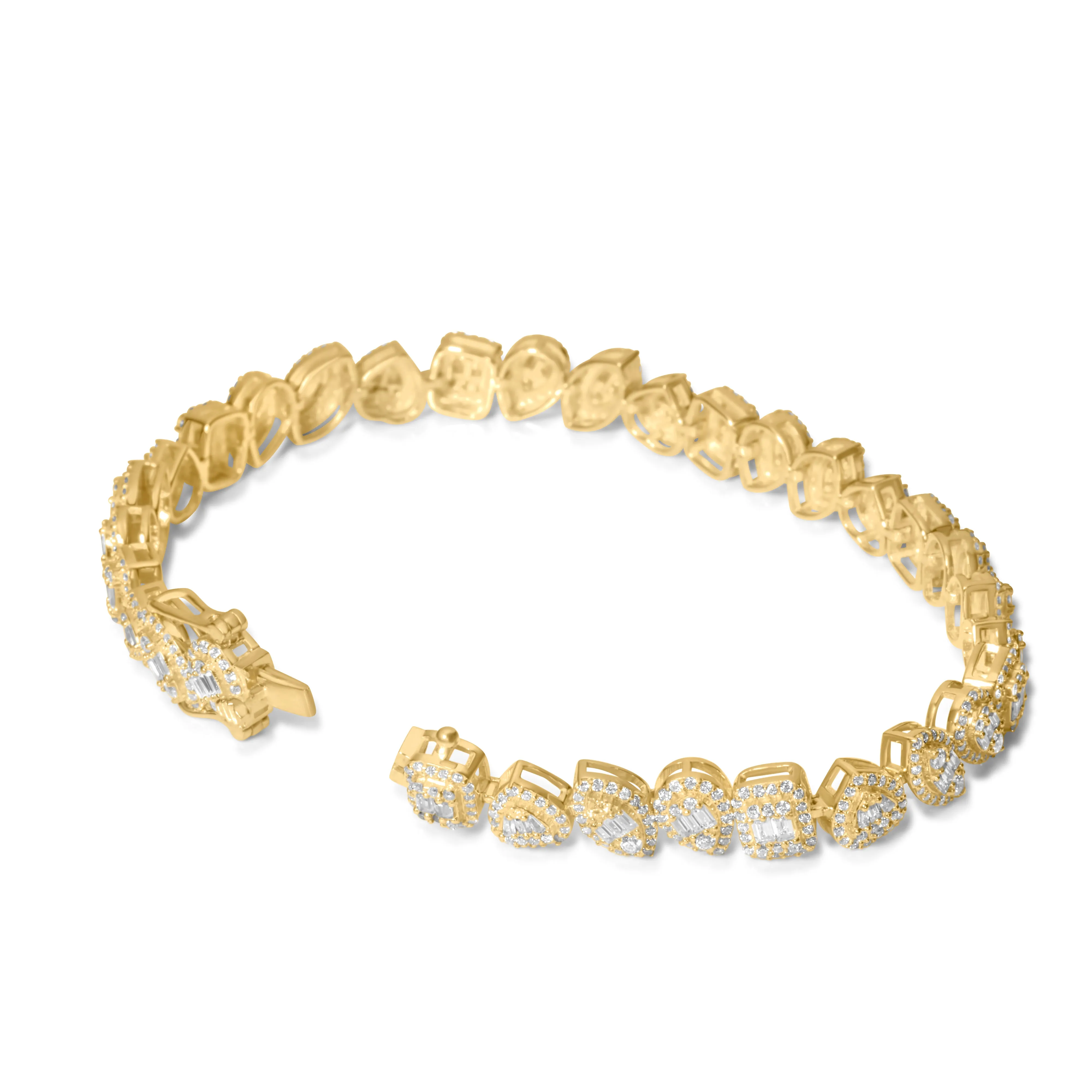 10k Yellow Gold Baguette and Round Diamond Bracelet 4.32 ctw