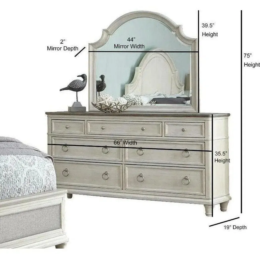 66" White Two-Tone Wooden Dresser