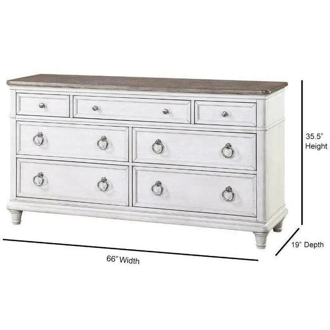 66" White Two-Tone Wooden Dresser