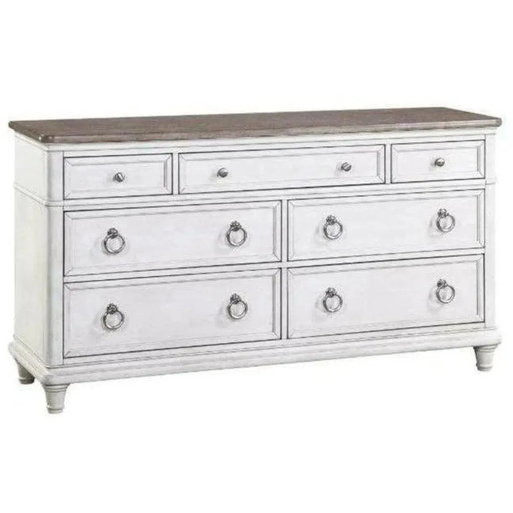 66" White Two-Tone Wooden Dresser