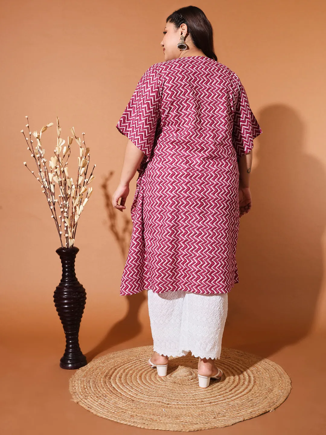 ALIA - PINK AND WHITE PRINTED KAFTAN PLUS CO-ORD SET