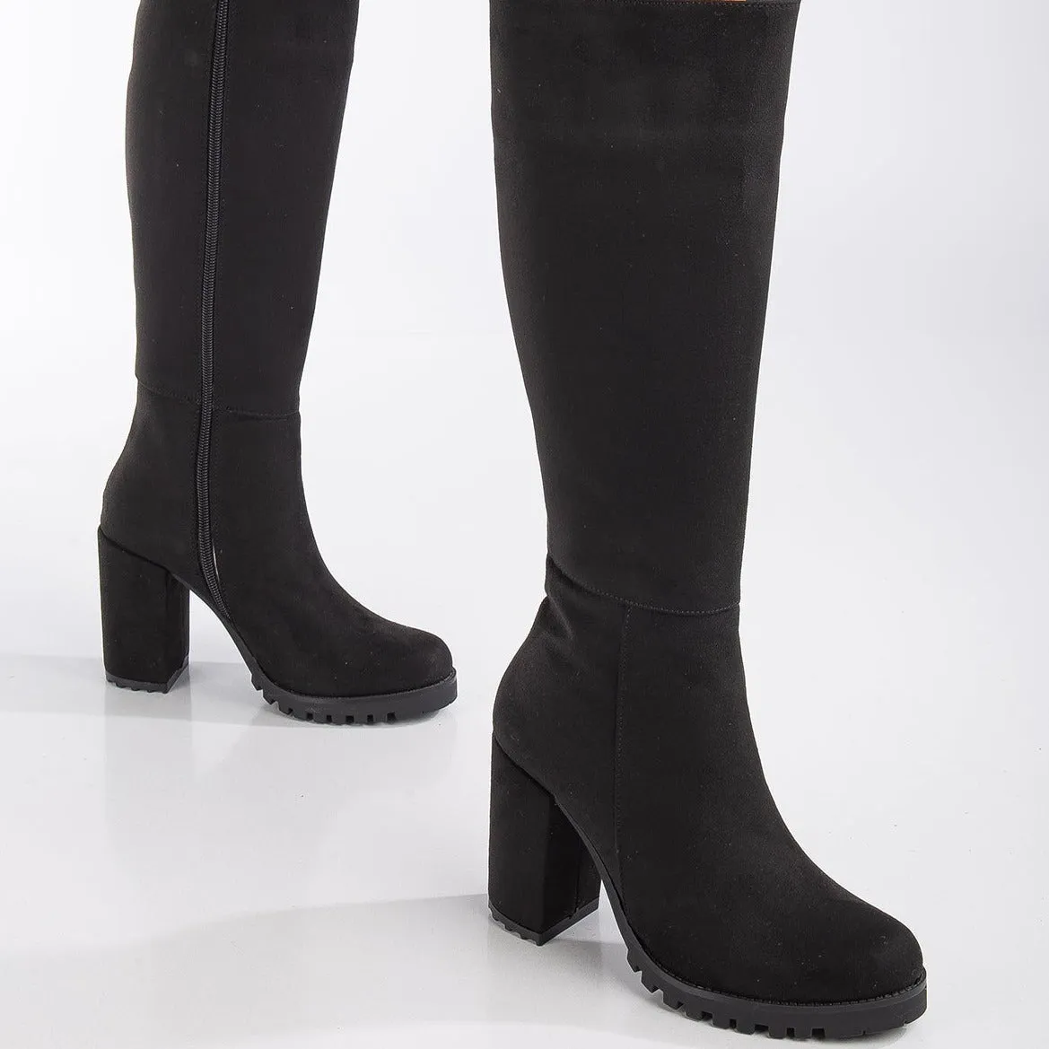 Alize - Black Suede Wide Calf Platform Boots