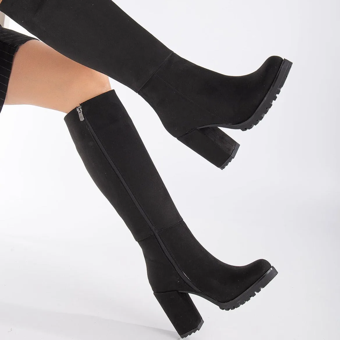 Alize - Black Suede Wide Calf Platform Boots