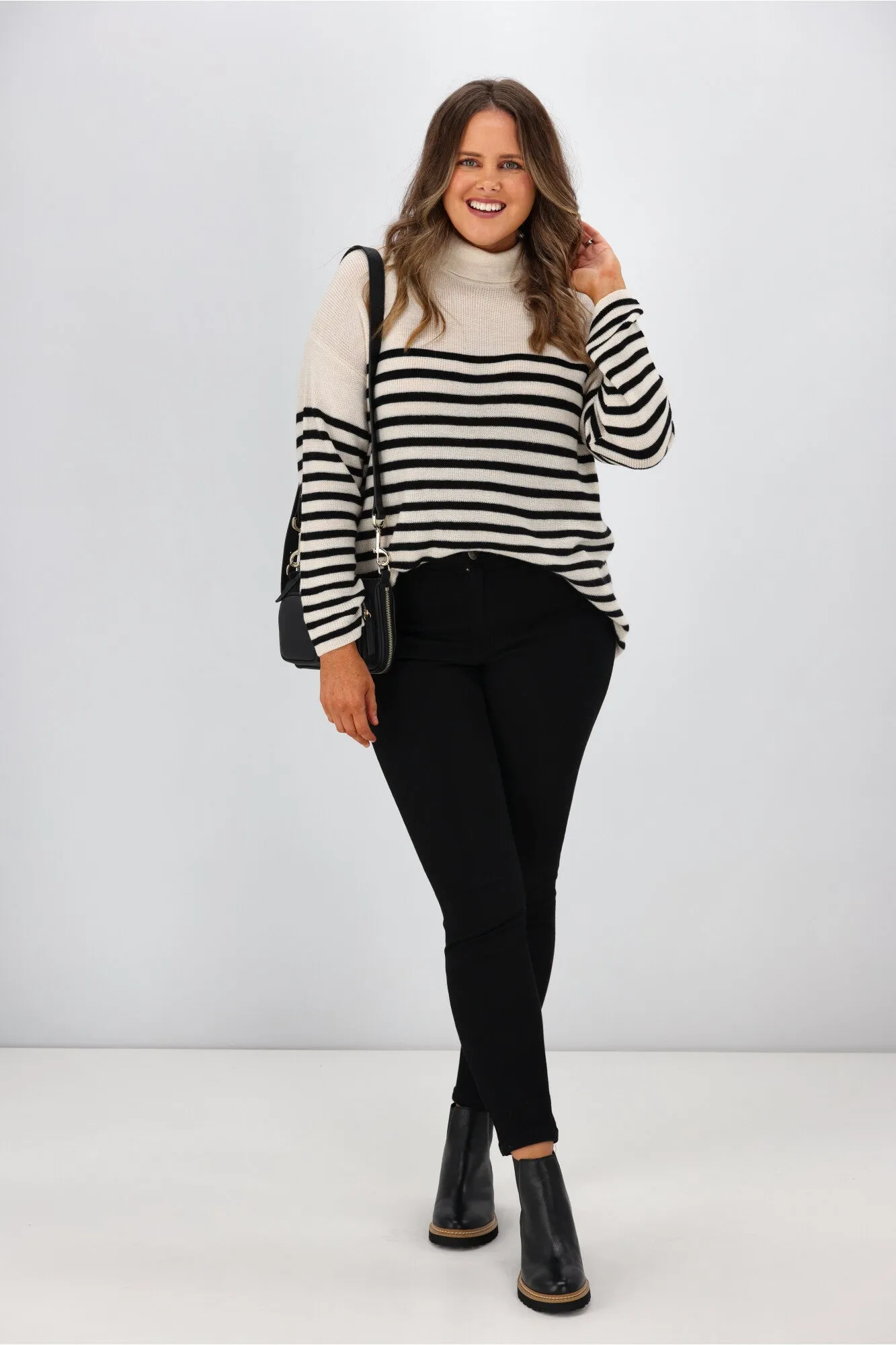 Alpine by Shine On Amberley Striped Merino Jumper Oatmeal Black