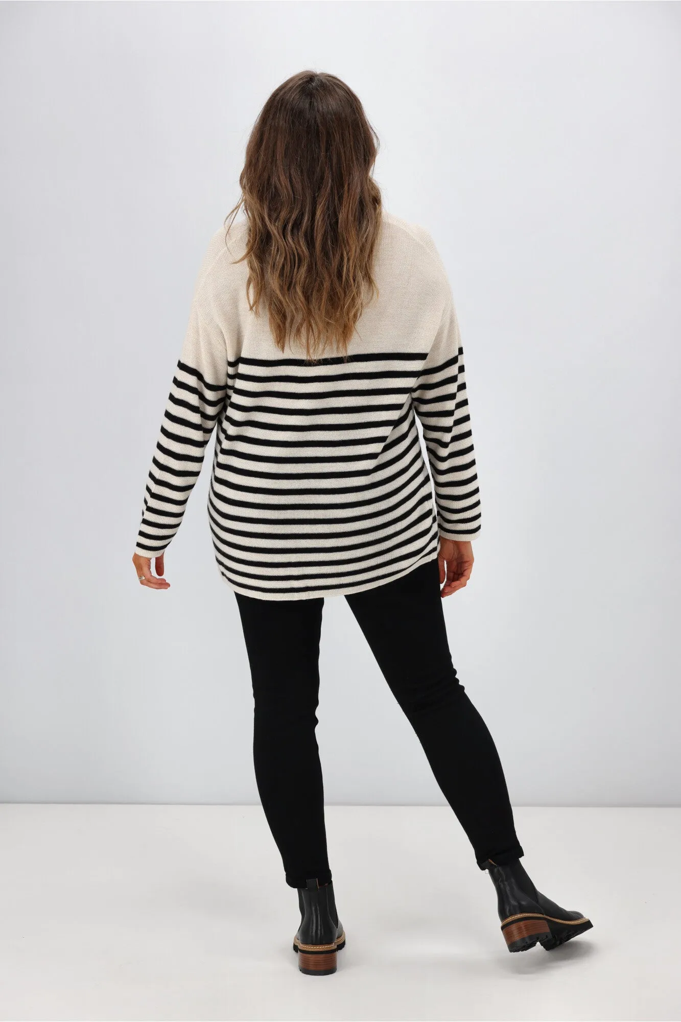 Alpine by Shine On Amberley Striped Merino Jumper Oatmeal Black