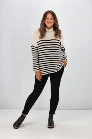 Alpine by Shine On Amberley Striped Merino Jumper Oatmeal Black