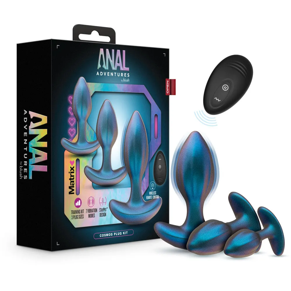 Anal Adventures Matrix By Blush® | Cosmos Plug Vibrating Anal Training Kit With Wireless Remote - Stayput™ Technology & AnchorTech™ Base - Lunar Blue