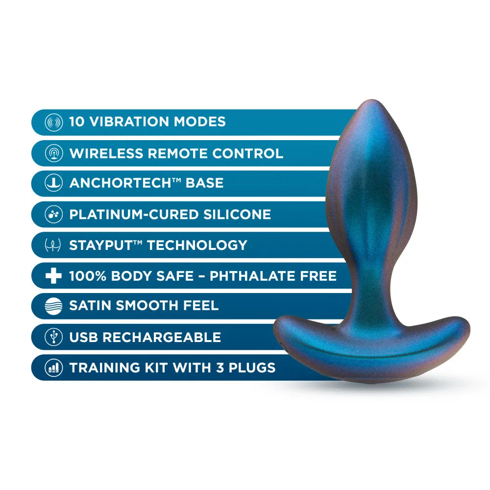 Anal Adventures Matrix By Blush® | Cosmos Plug Vibrating Anal Training Kit With Wireless Remote - Stayput™ Technology & AnchorTech™ Base - Lunar Blue