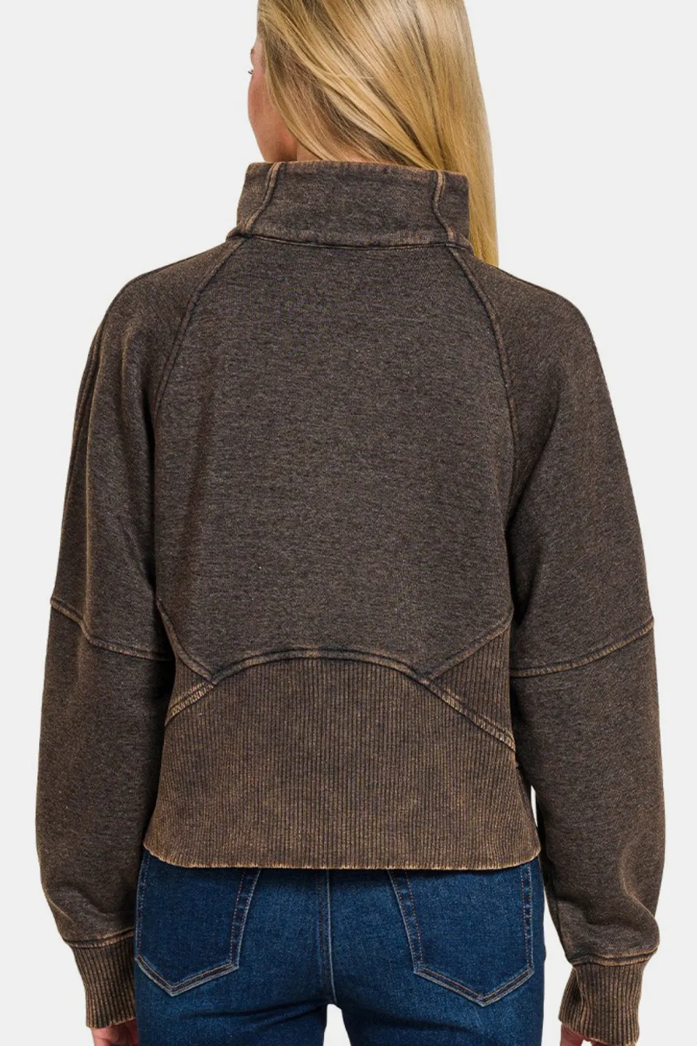 Ash Black Acid Washed Half Zip Fleece Sweatshirt (Online Exclusive)