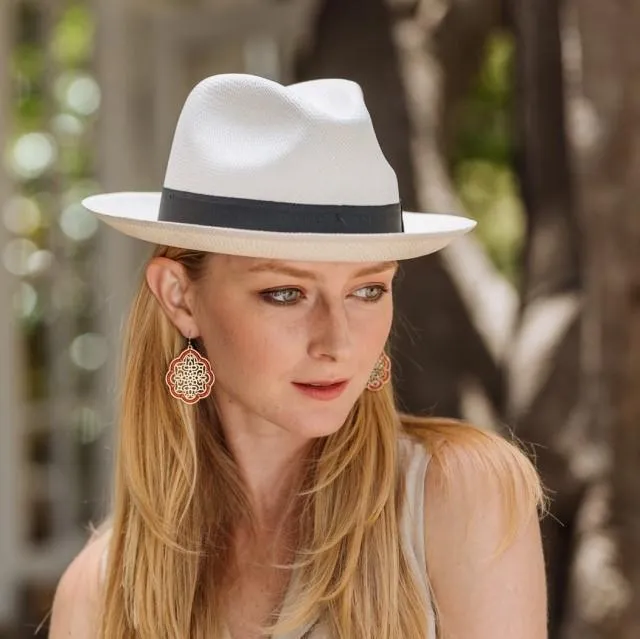 Austral White Straw Panama Hat - The Cooper with Black Ribbon Band