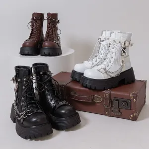 Bondora Silver Chains Black White Brown Plantform Combat Boots