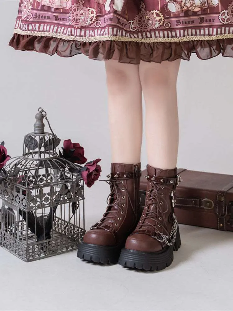 Bondora Silver Chains Black White Brown Plantform Combat Boots