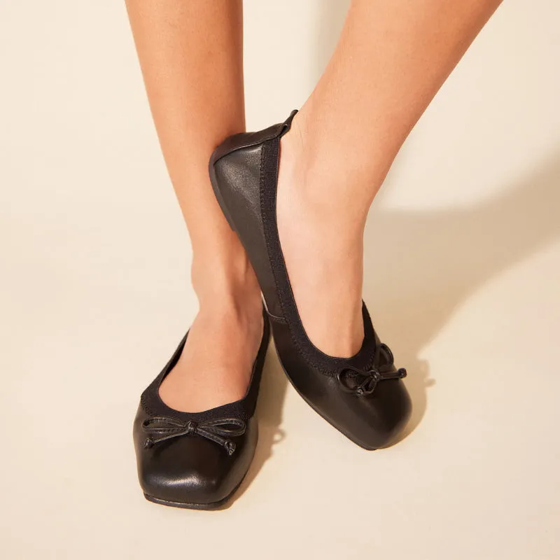 Caroline Ballet Flat in Black Leather