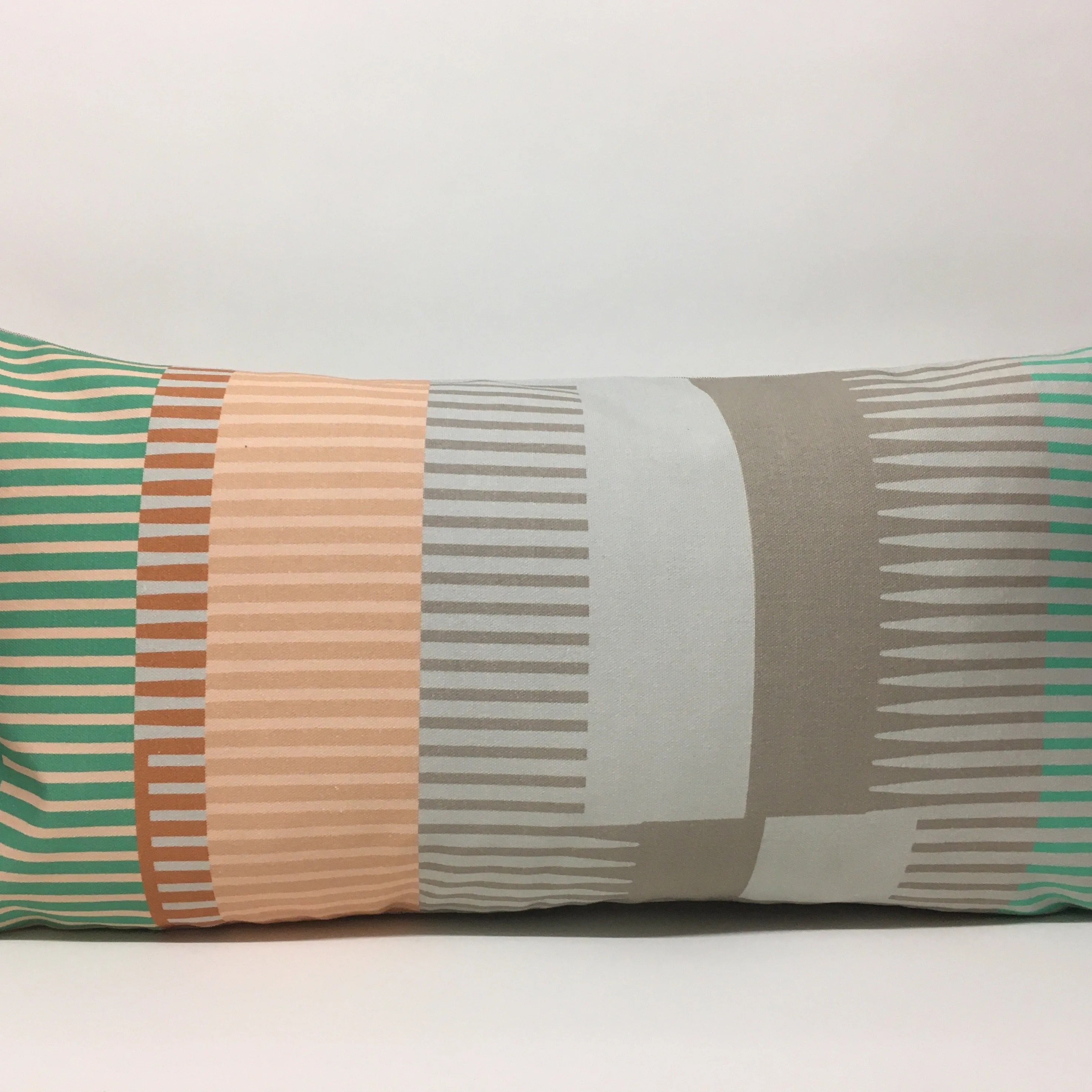 Combed Stripe Cushion - Pastel mint, peach   grey