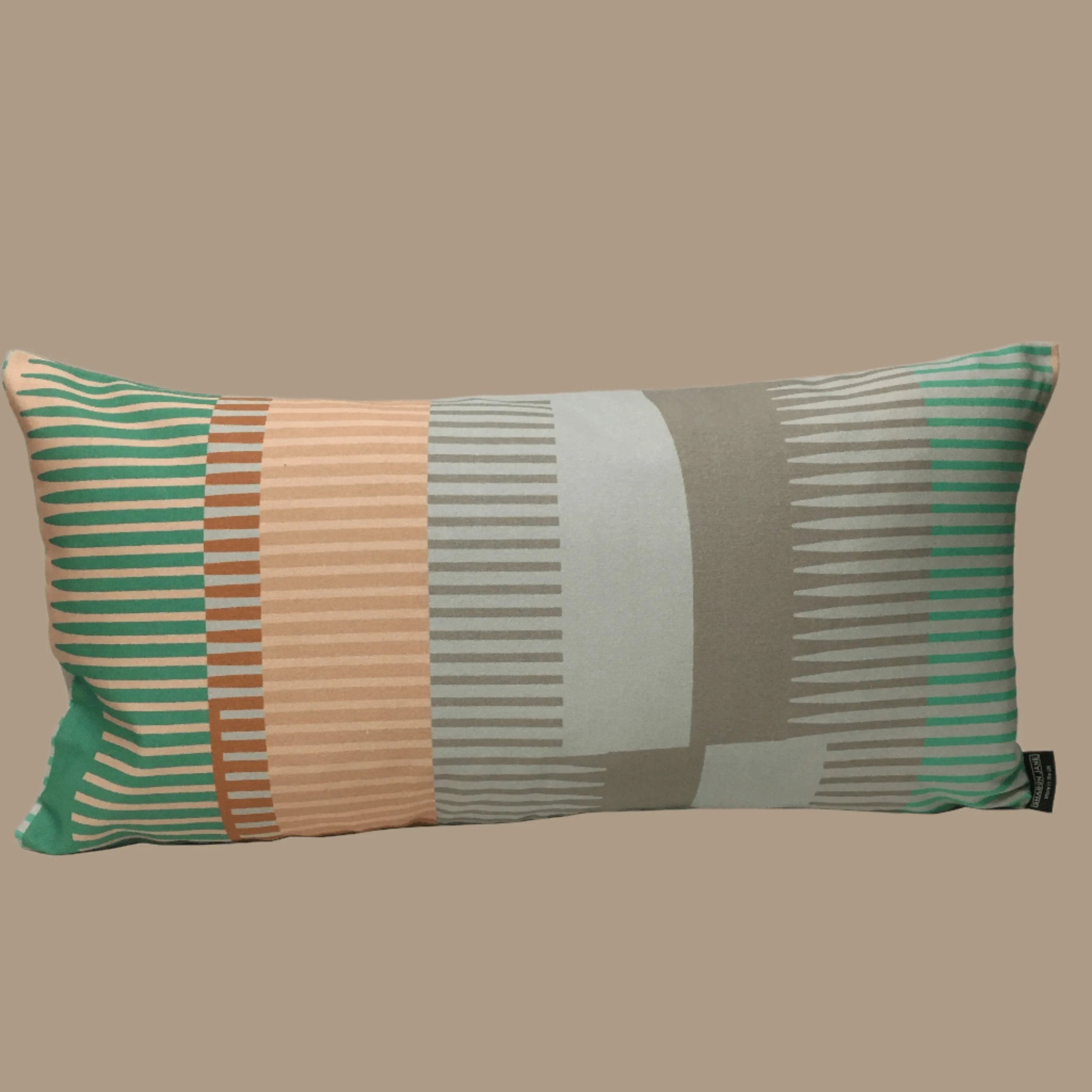 Combed Stripe Cushion - Pastel mint, peach   grey