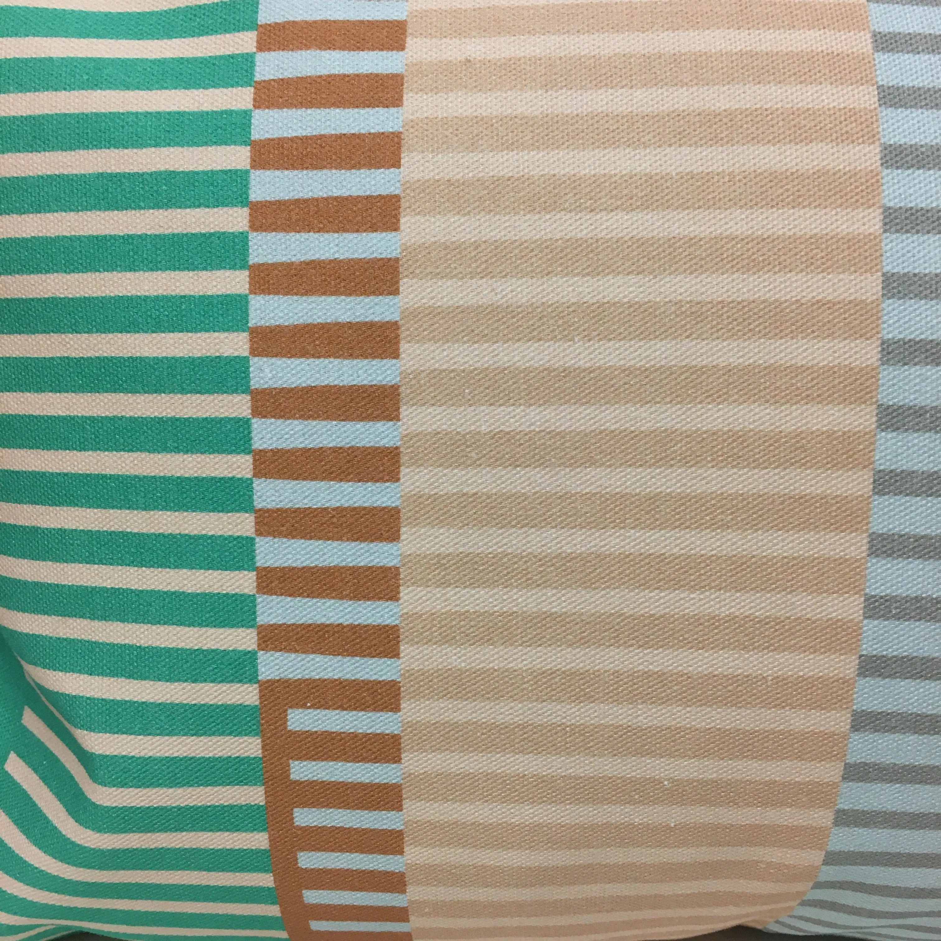 Combed Stripe Cushion - Pastel mint, peach   grey