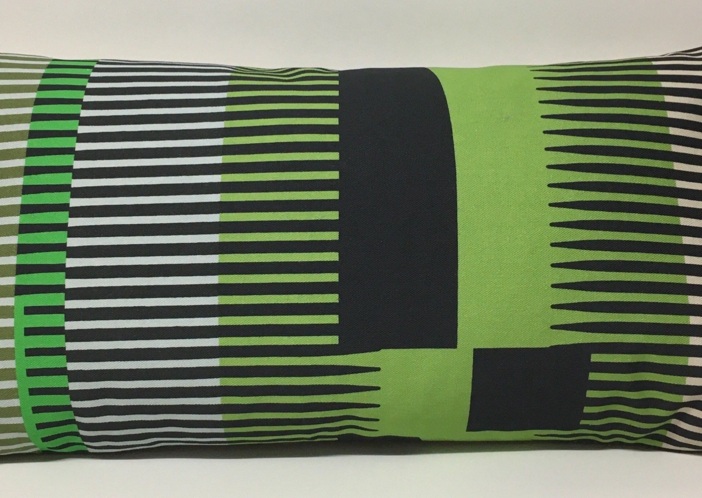 Combed Stripe Cushion - Pea green, black   grey