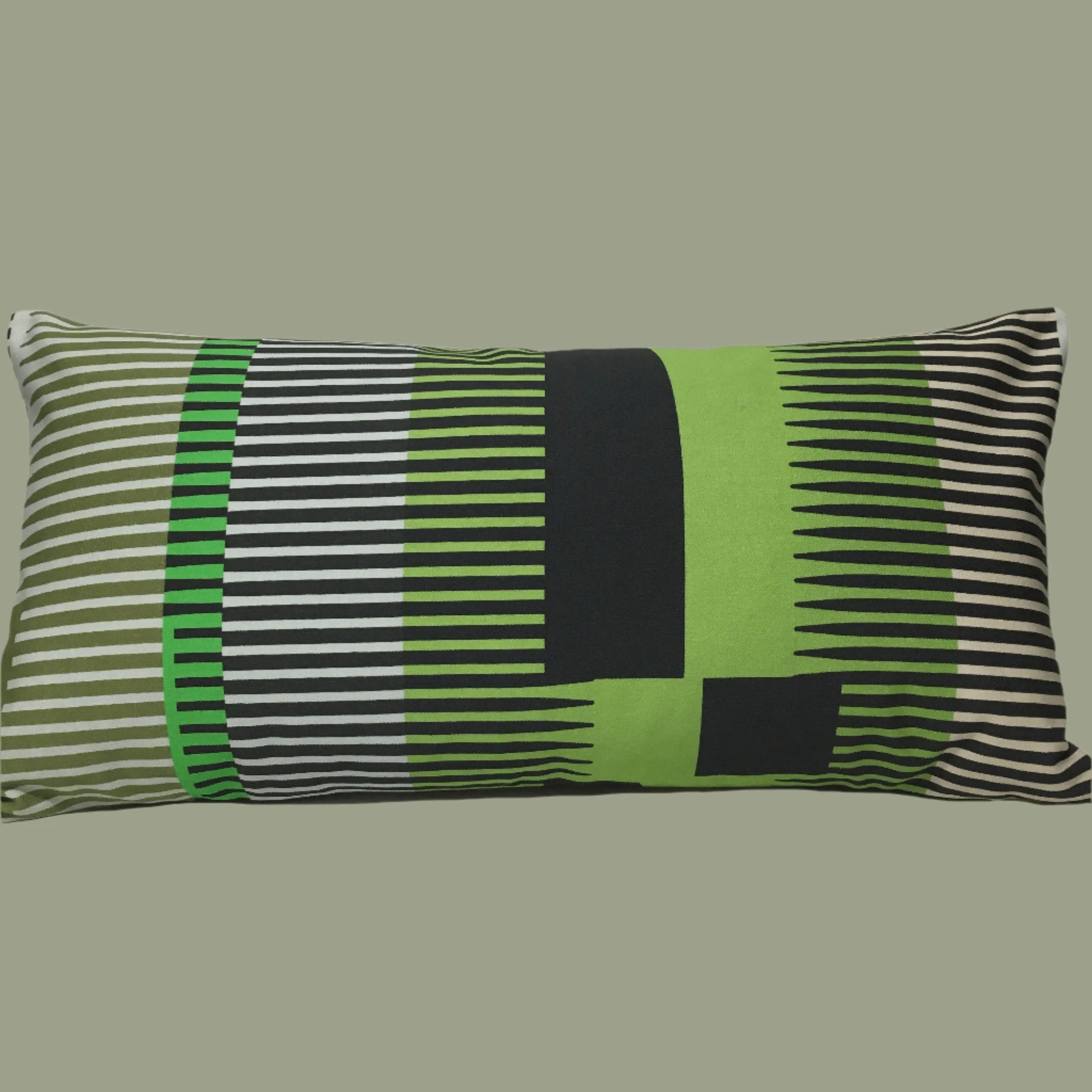 Combed Stripe Cushion - Pea green, black   grey