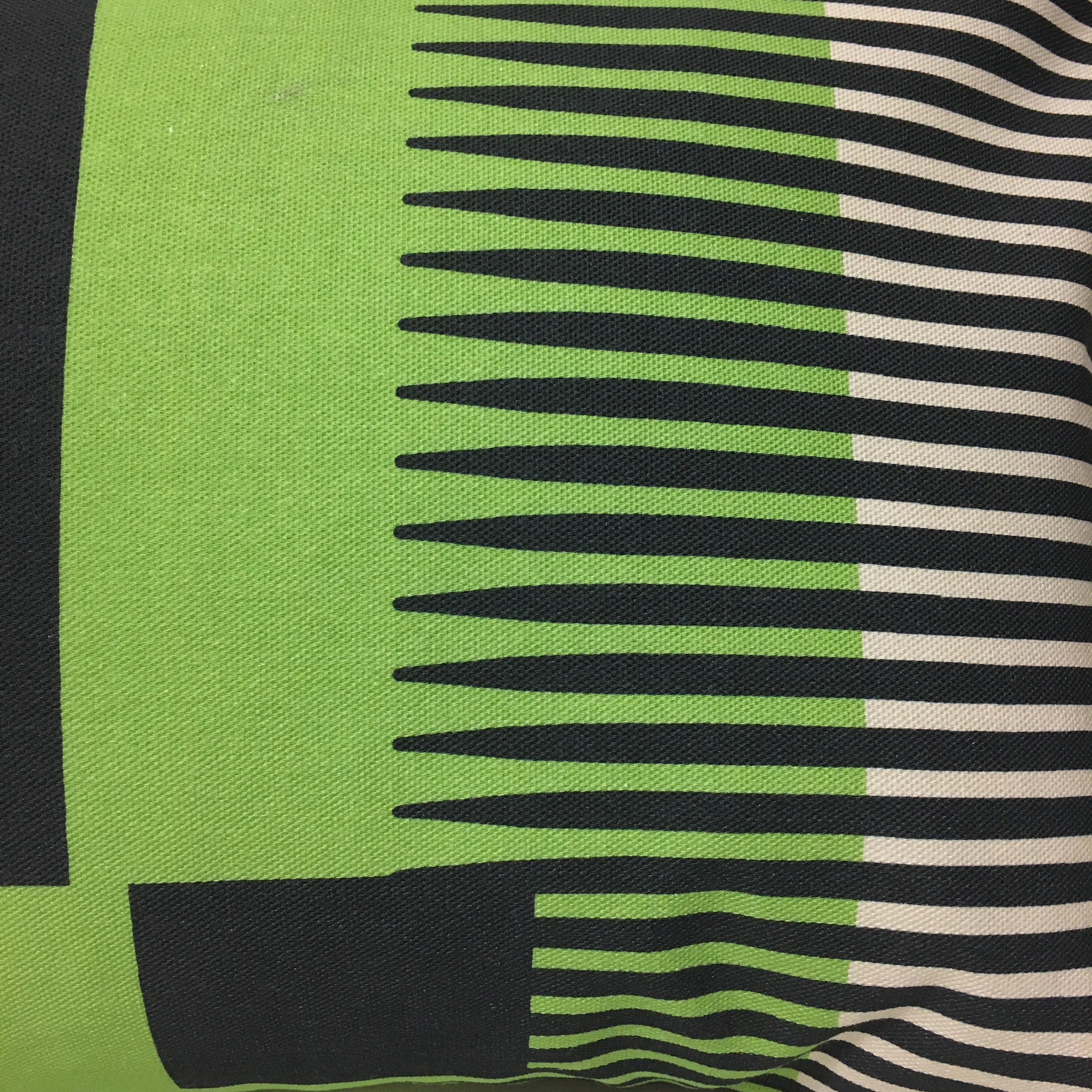 Combed Stripe Cushion - Pea green, black   grey