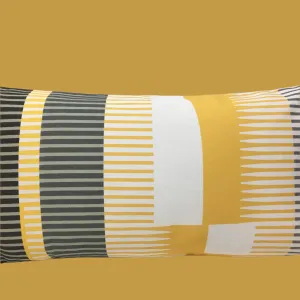 Combed Stripe Cushion - Saffron, charcoal   white ( two available )