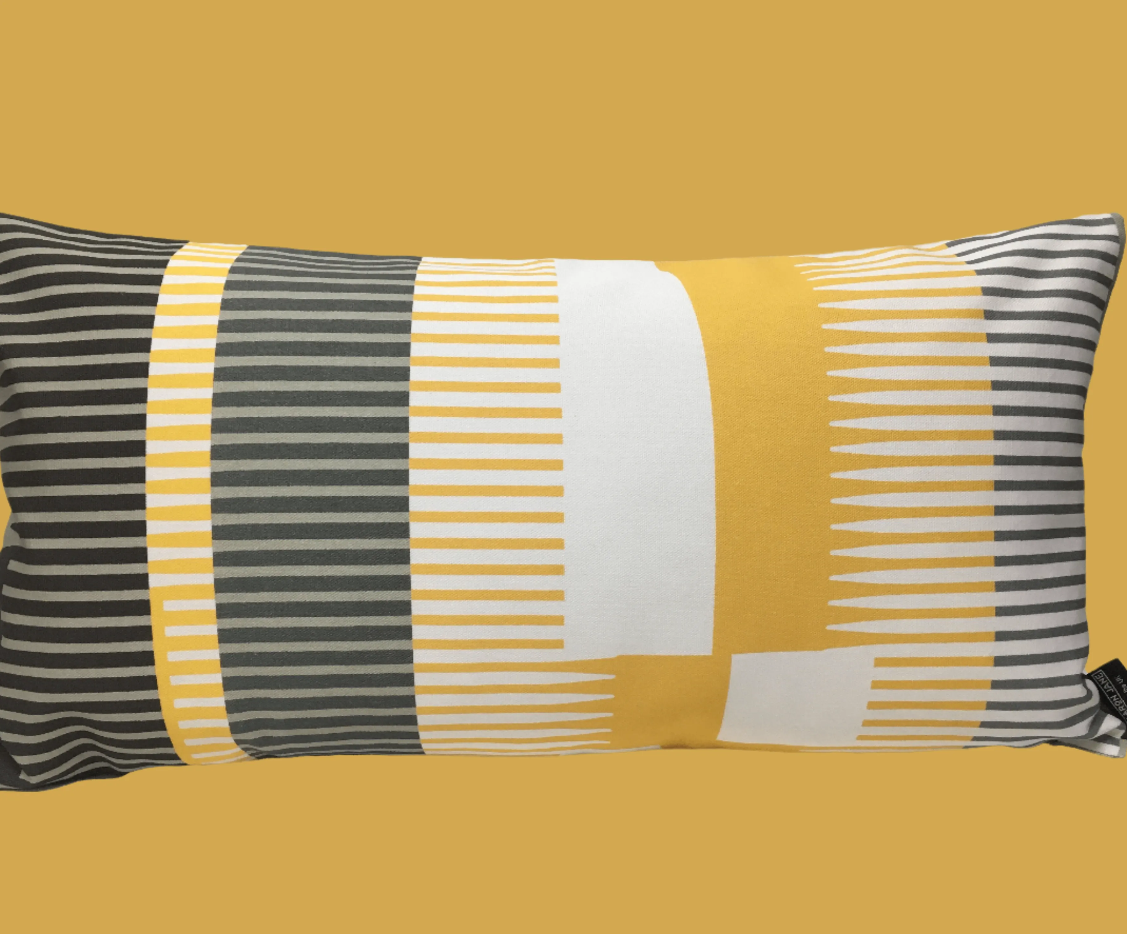 Combed Stripe Cushion - Saffron, charcoal   white ( two available )