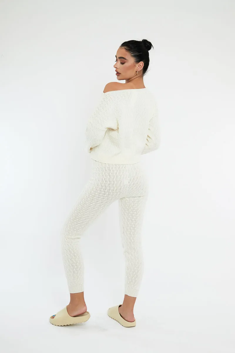 Cream Knit Cropped Jumper & Jogger Set - Kezzie