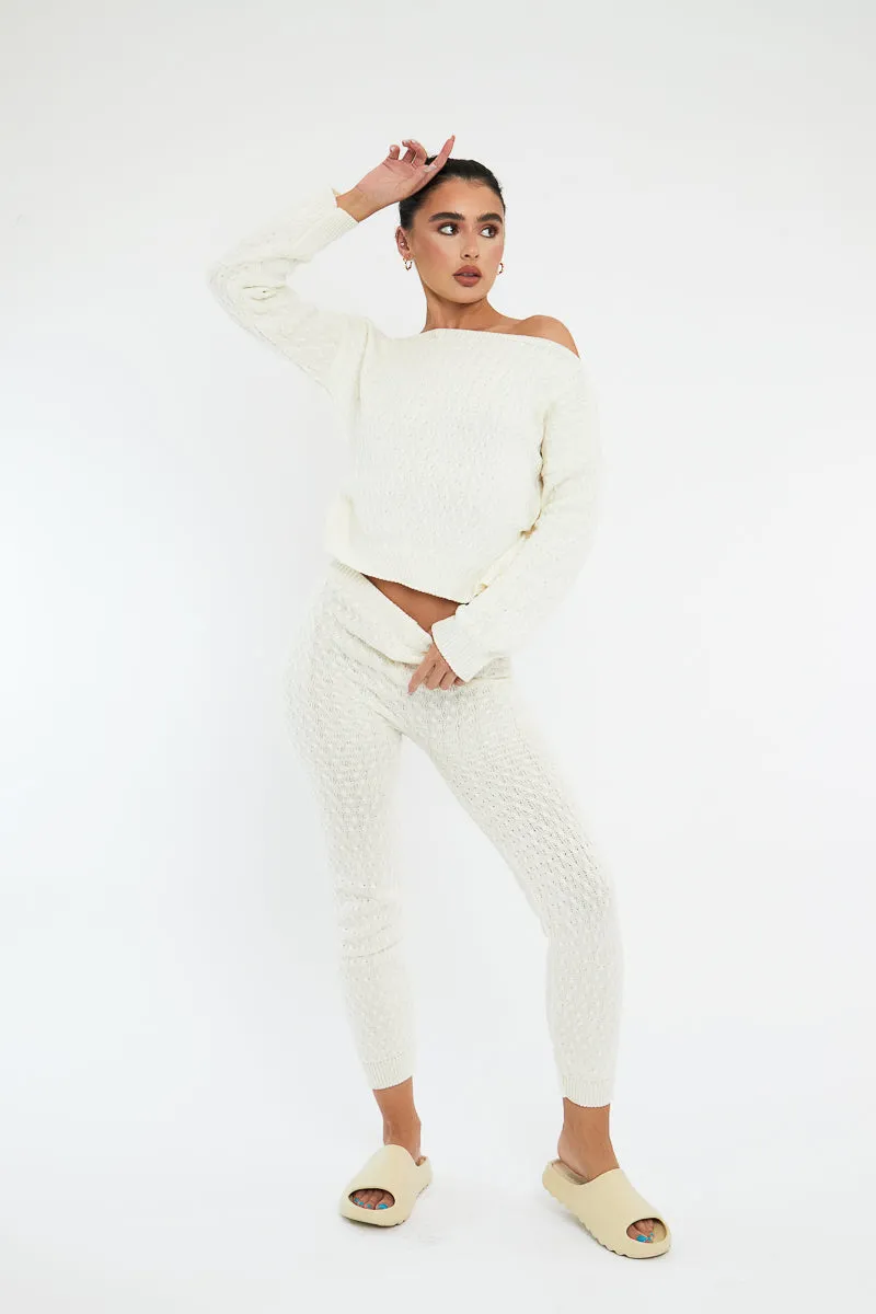 Cream Knit Cropped Jumper & Jogger Set - Kezzie