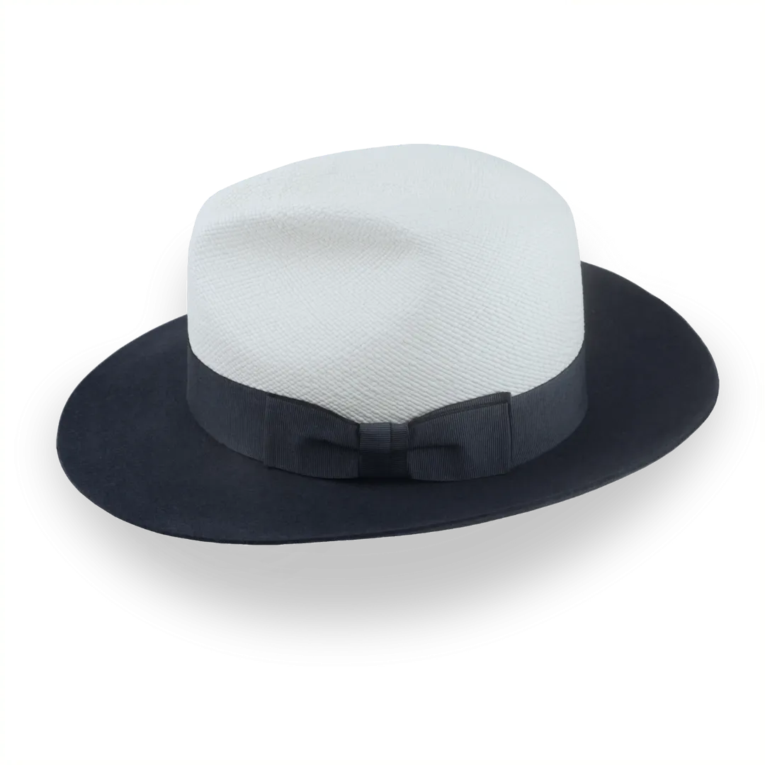 Dark Grey and Off-White Two-Tone Panama Fedora Hat with Felt Brim | The Monarch