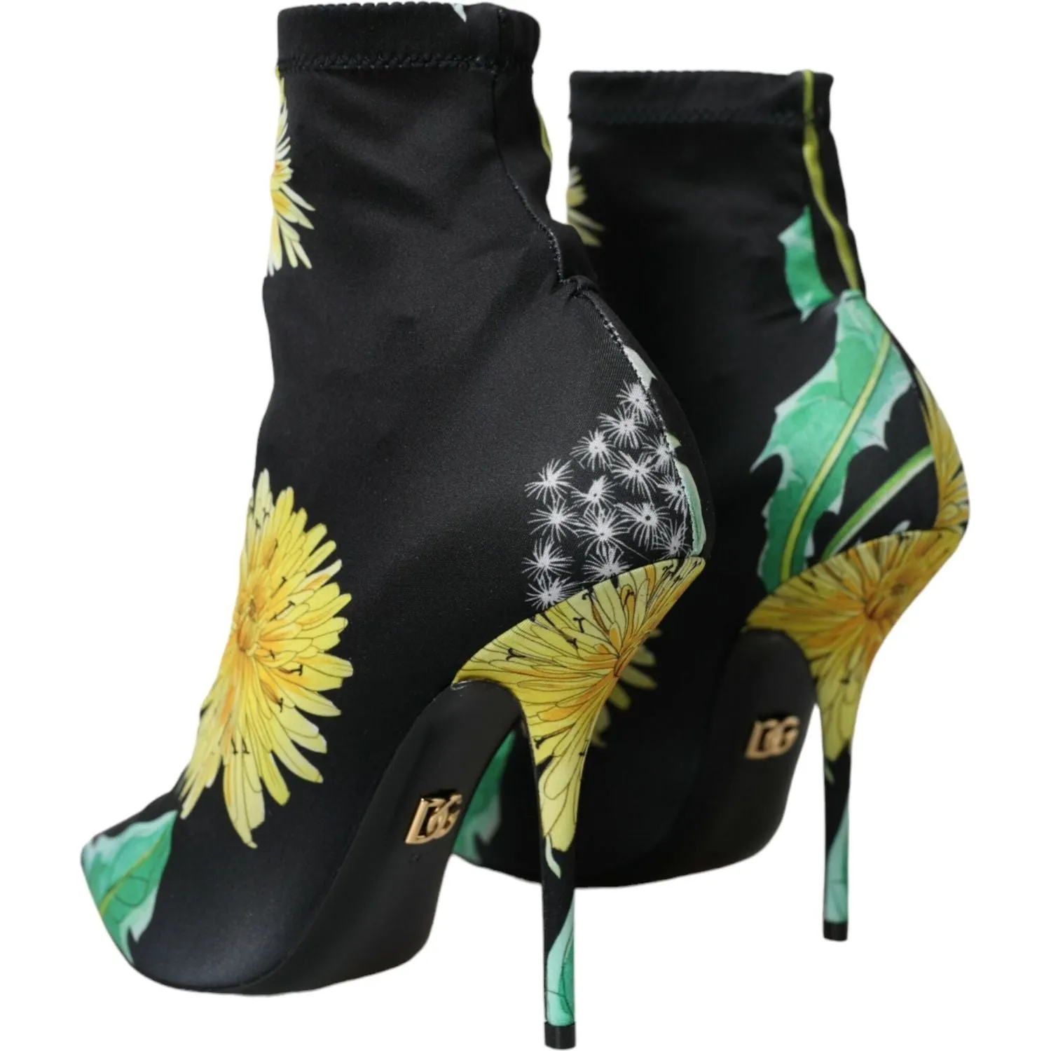 Dolce & Gabbana Black Floral Jersey Stretch Ankle Boots Shoes