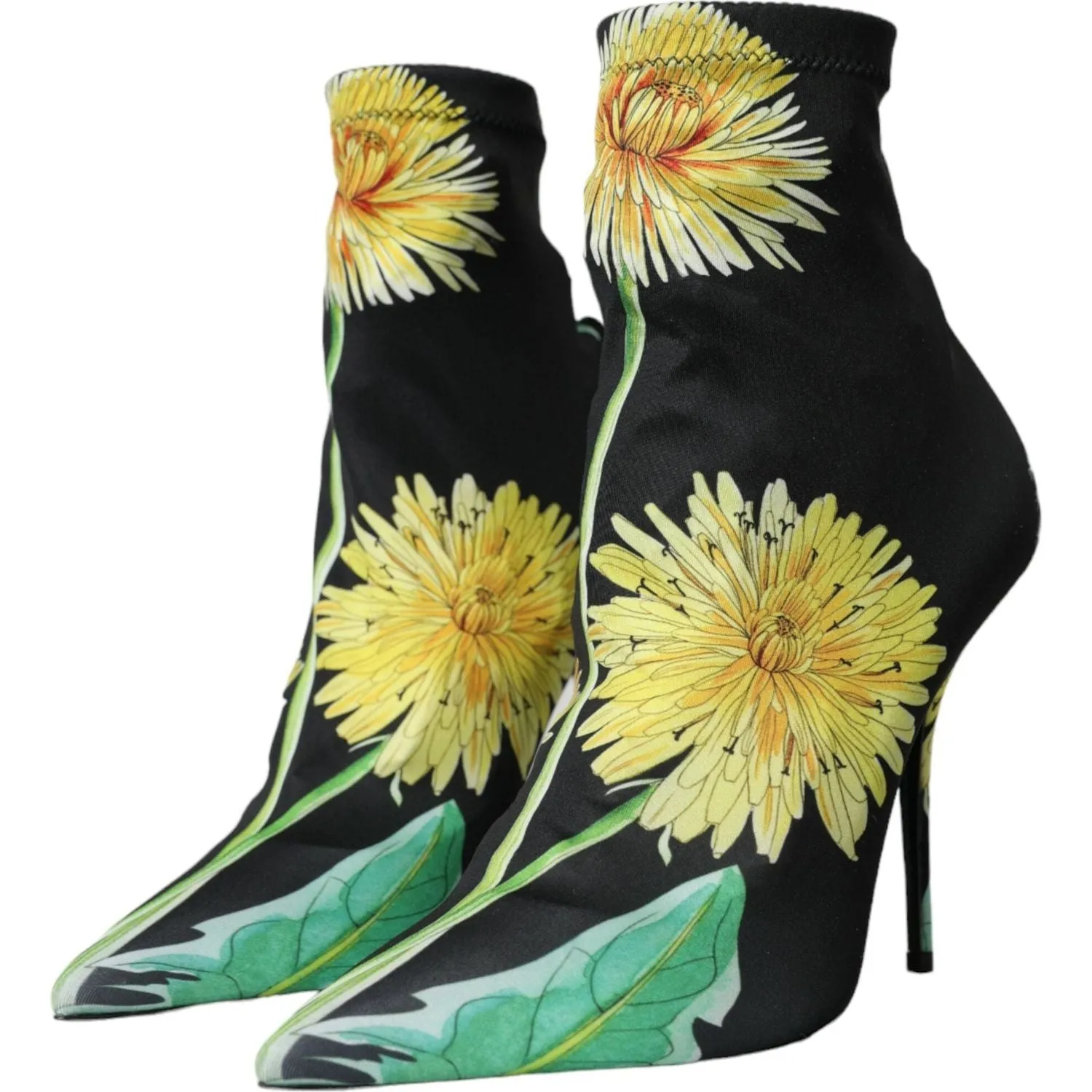 Dolce & Gabbana Black Floral Jersey Stretch Ankle Boots Shoes