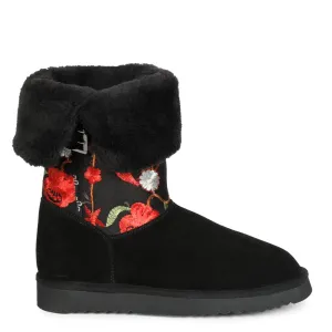 Gloire Buckle Décor Floral Embroidery Snug Boots