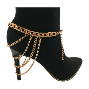 Gold Metal Boot Chain Bracelet Anklet Shoe Multi Strand Back Charm Jewelry One Size