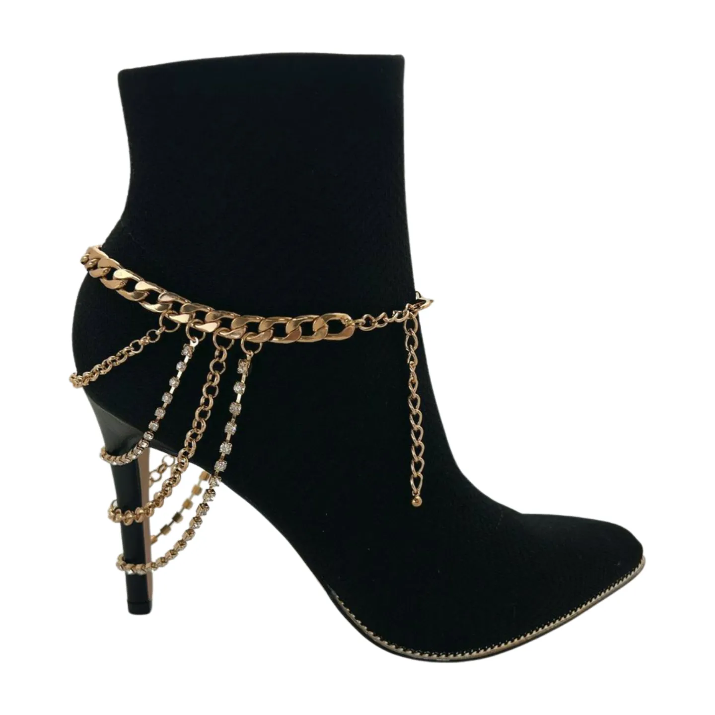 Gold Metal Boot Chain Bracelet Anklet Shoe Multi Strand Back Charm Jewelry One Size