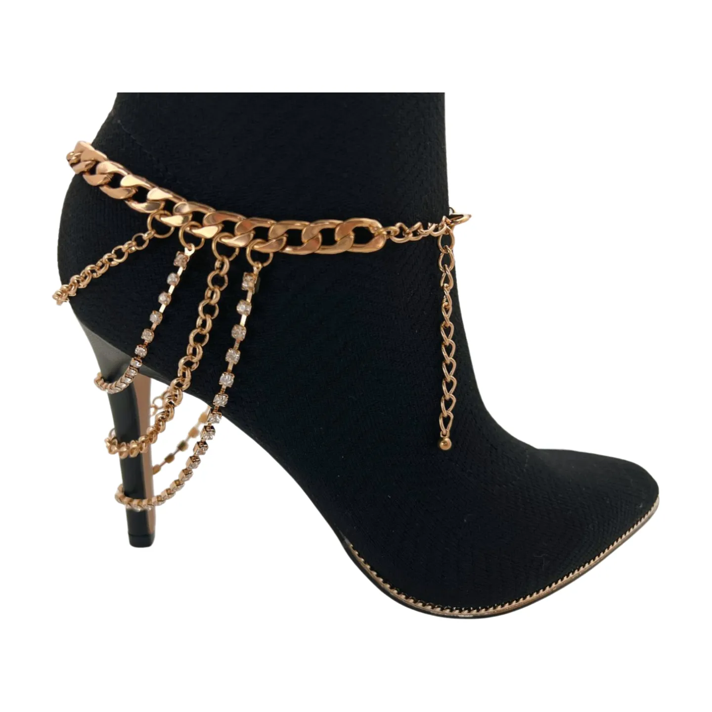 Gold Metal Boot Chain Bracelet Anklet Shoe Multi Strand Back Charm Jewelry One Size