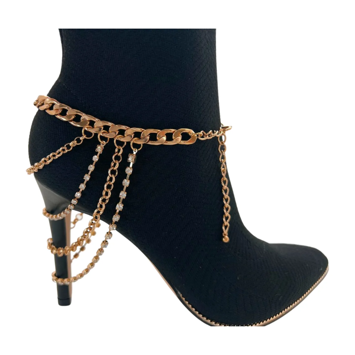 Gold Metal Boot Chain Bracelet Anklet Shoe Multi Strand Back Charm Jewelry One Size