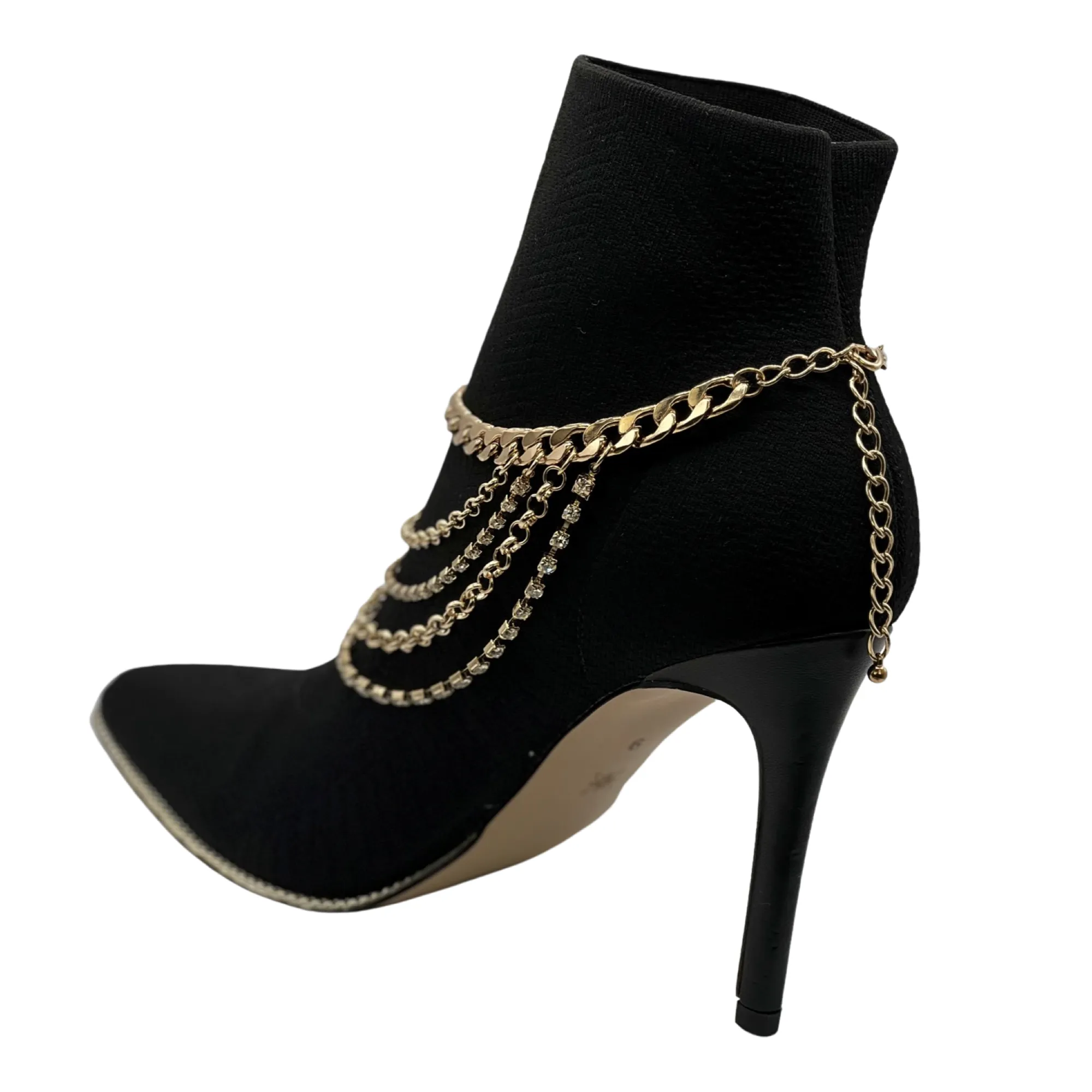 Gold Metal Boot Chain Bracelet Anklet Shoe Multi Strand Back Charm Jewelry One Size