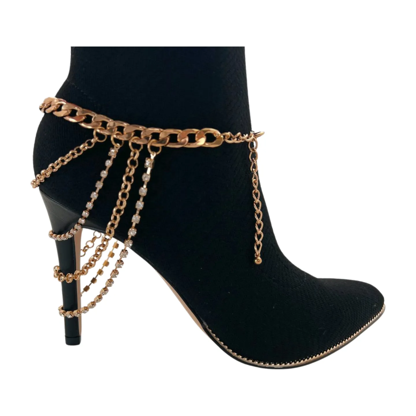 Gold Metal Boot Chain Bracelet Anklet Shoe Multi Strand Back Charm Jewelry One Size