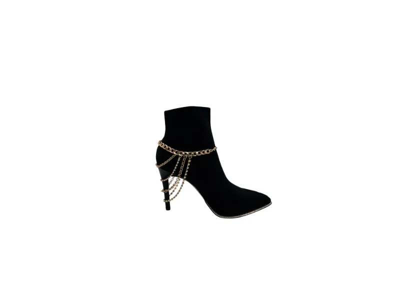 Gold Metal Boot Chain Bracelet Anklet Shoe Multi Strand Back Charm Jewelry One Size