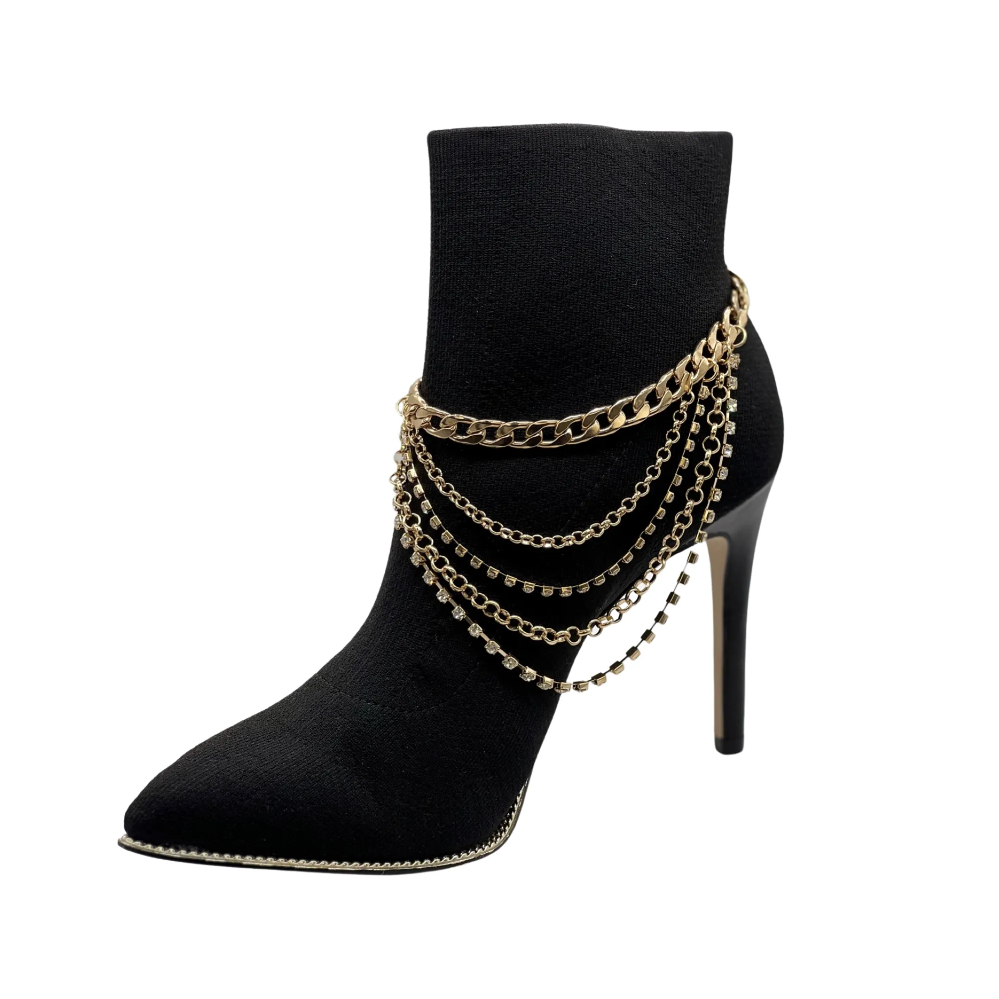 Gold Metal Boot Chain Bracelet Anklet Shoe Multi Strand Back Charm Jewelry One Size