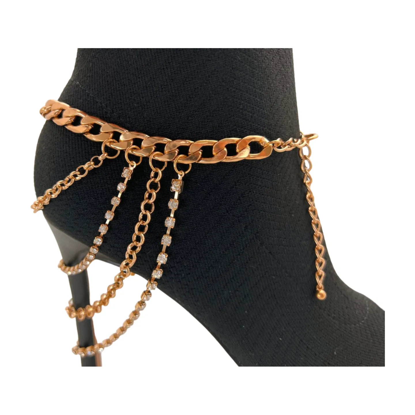 Gold Metal Boot Chain Bracelet Anklet Shoe Multi Strand Back Charm Jewelry One Size