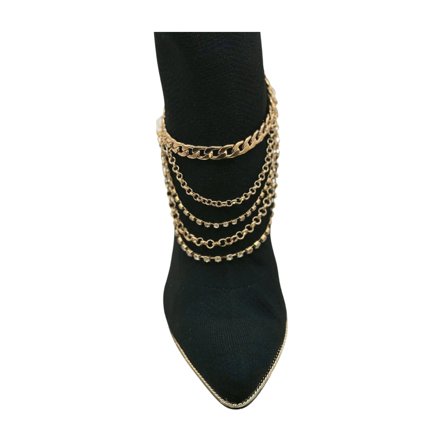 Gold Metal Boot Chain Bracelet Anklet Shoe Multi Strand Back Charm Jewelry One Size