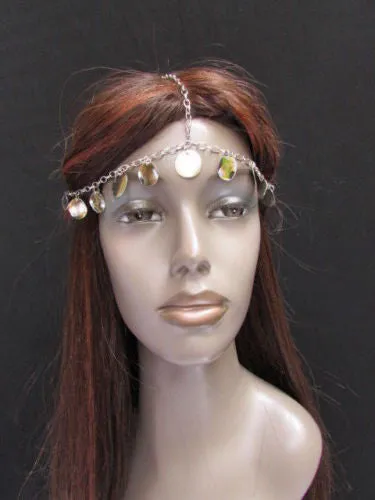 Gold Silver Metal Head Chain Forehead Multi Circlet Coin Bead Women Hair