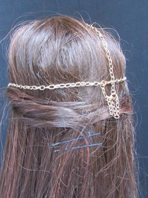 Gold Silver Metal Head Chain Forehead Multi Circlet Coin Bead Women Hair