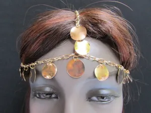 Gold Silver Metal Head Chain Forehead Multi Circlet Coin Bead Women Hair