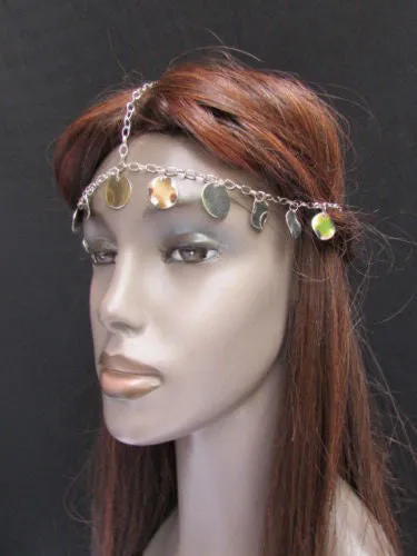 Gold Silver Metal Head Chain Forehead Multi Circlet Coin Bead Women Hair