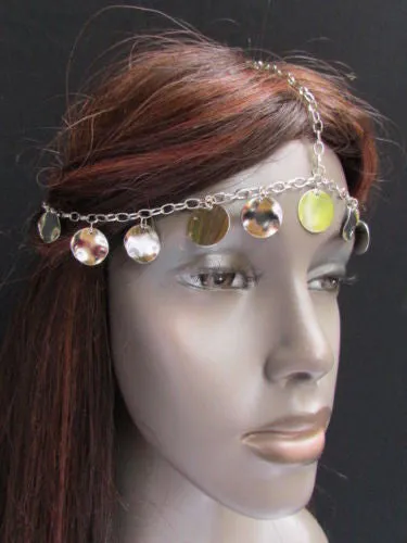 Gold Silver Metal Head Chain Forehead Multi Circlet Coin Bead Women Hair