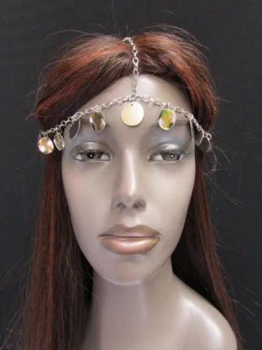 Gold Silver Metal Head Chain Forehead Multi Circlet Coin Bead Women Hair