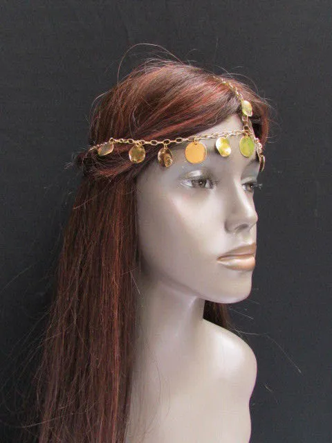 Gold Silver Metal Head Chain Forehead Multi Circlet Coin Bead Women Hair