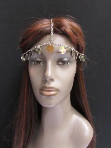 Gold Silver Metal Head Chain Forehead Multi Circlet Coin Bead Women Hair