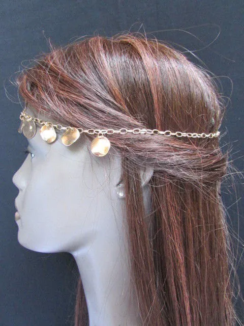 Gold Silver Metal Head Chain Forehead Multi Circlet Coin Bead Women Hair